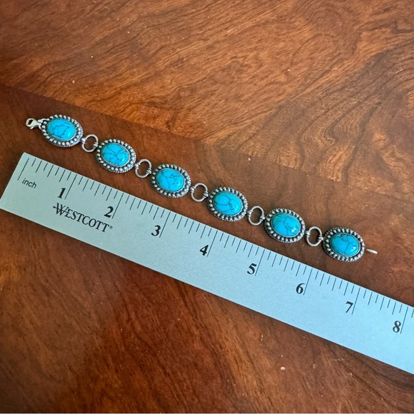 Bracelet 925 Turquoise dyed howlite chain link bracelet - Picture 4 of 5